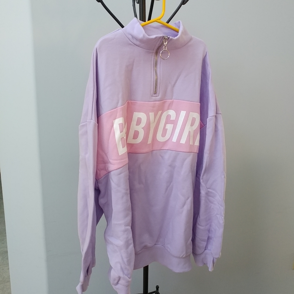 W♥C / Wego Japan pastel colour block "baby girl" quarter zip sweatshirt